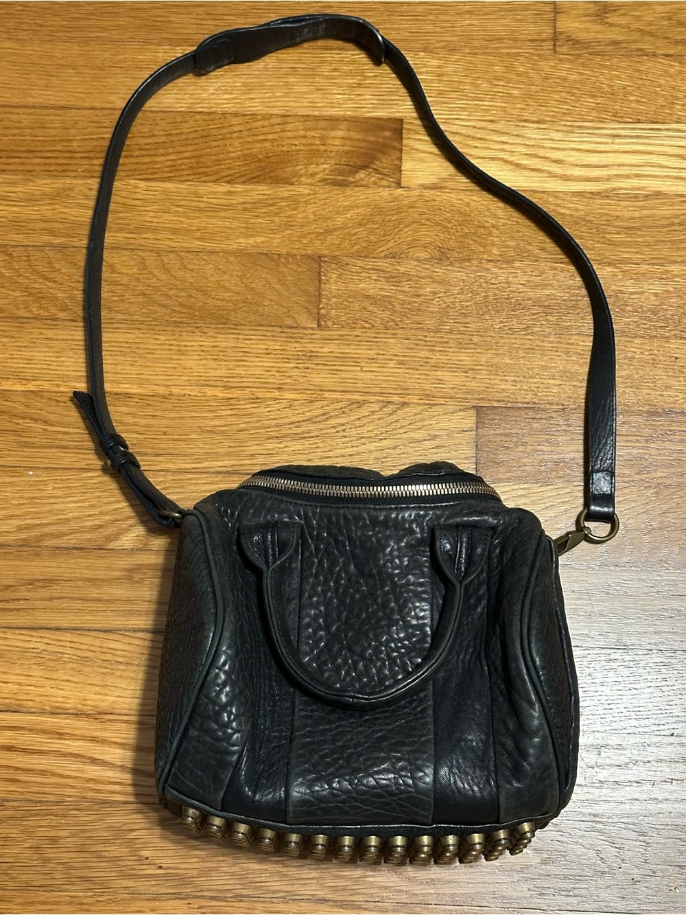 Alexander Wang Rocco Black Pebbled Leather Studded Crossbody